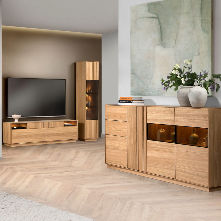 Porta TV in rovere miele JOIN 25, 180×52×40 cm | VESKOR