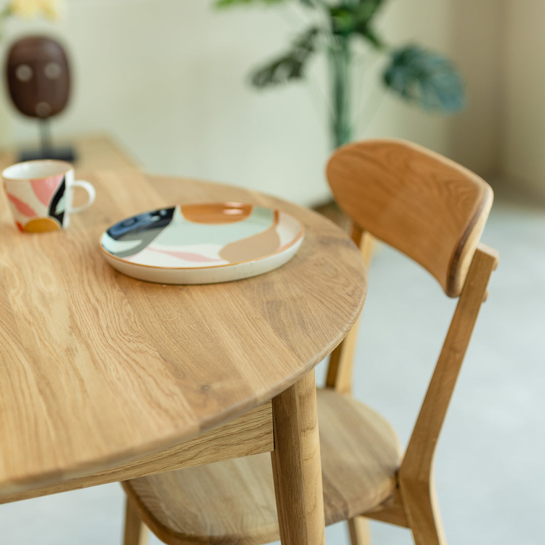 VESKOR Tavolo da pranzo rotondo allungabile Malmo in legno massiccio di quercia moderno nordico