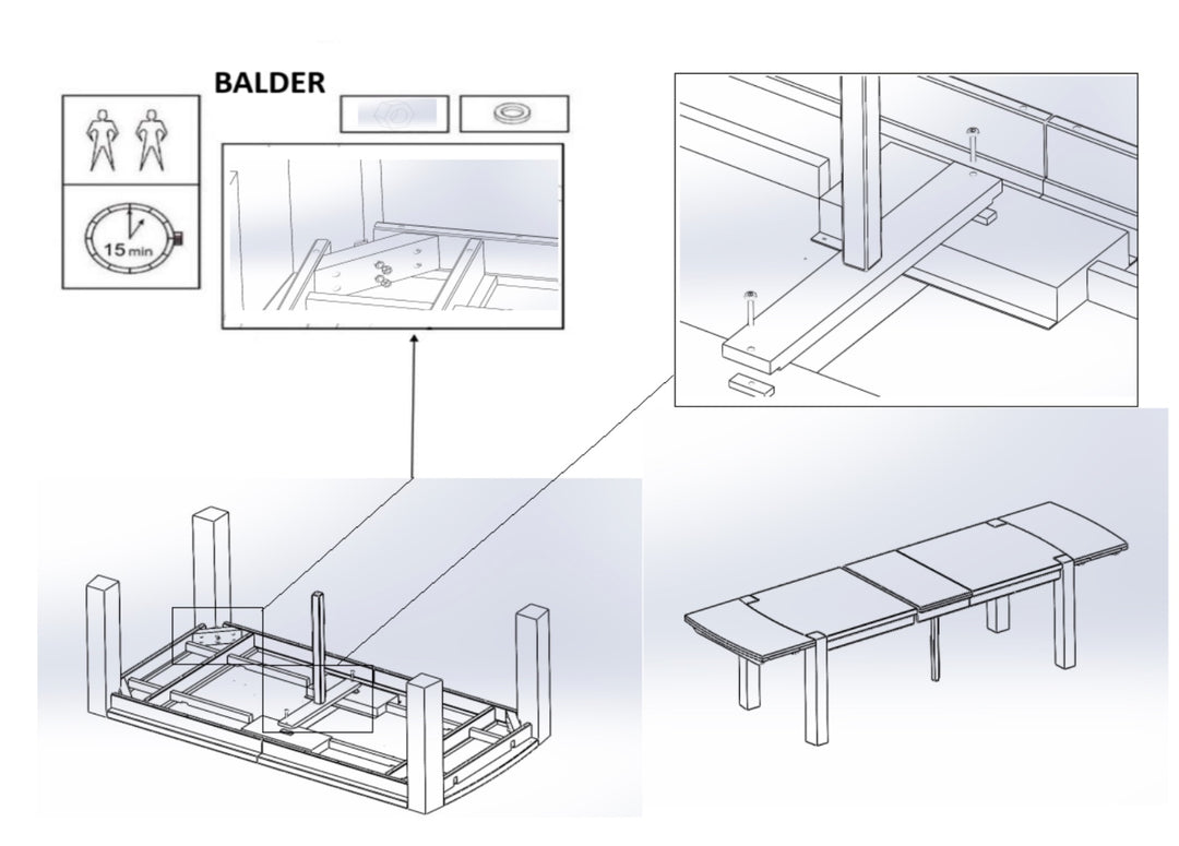 VESKOR Tavolo da pranzo rettangolare allungabile Balder in legno massiccio di quercia Mobili moderni nordici Dimensioni