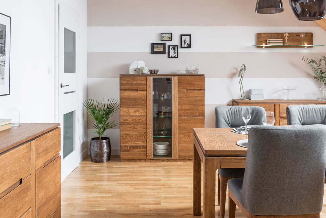 VESKOR Montenegro mobili in legno di quercia, vetrina, credenza, cassettiera, tavolo da pranzo, tavolino, moderno, elegante, design nordico