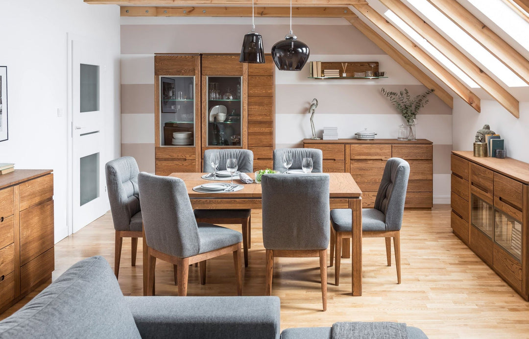 VESKOR Montenegro mobili in legno di quercia, vetrina, credenza, cassettiera, tavolo da pranzo, tavolino, moderno, elegante, design nordico