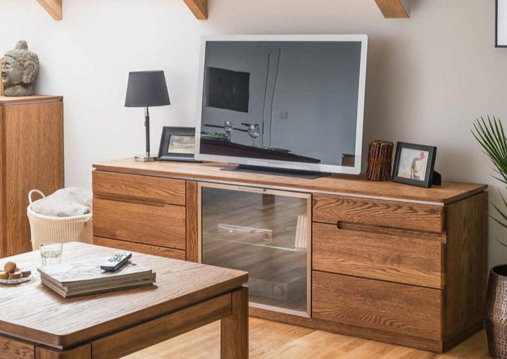 VESKOR Montenegro mobili in legno di quercia, vetrina, credenza, cassettiera, tavolo da pranzo, tavolino, moderno, elegante, design nordico